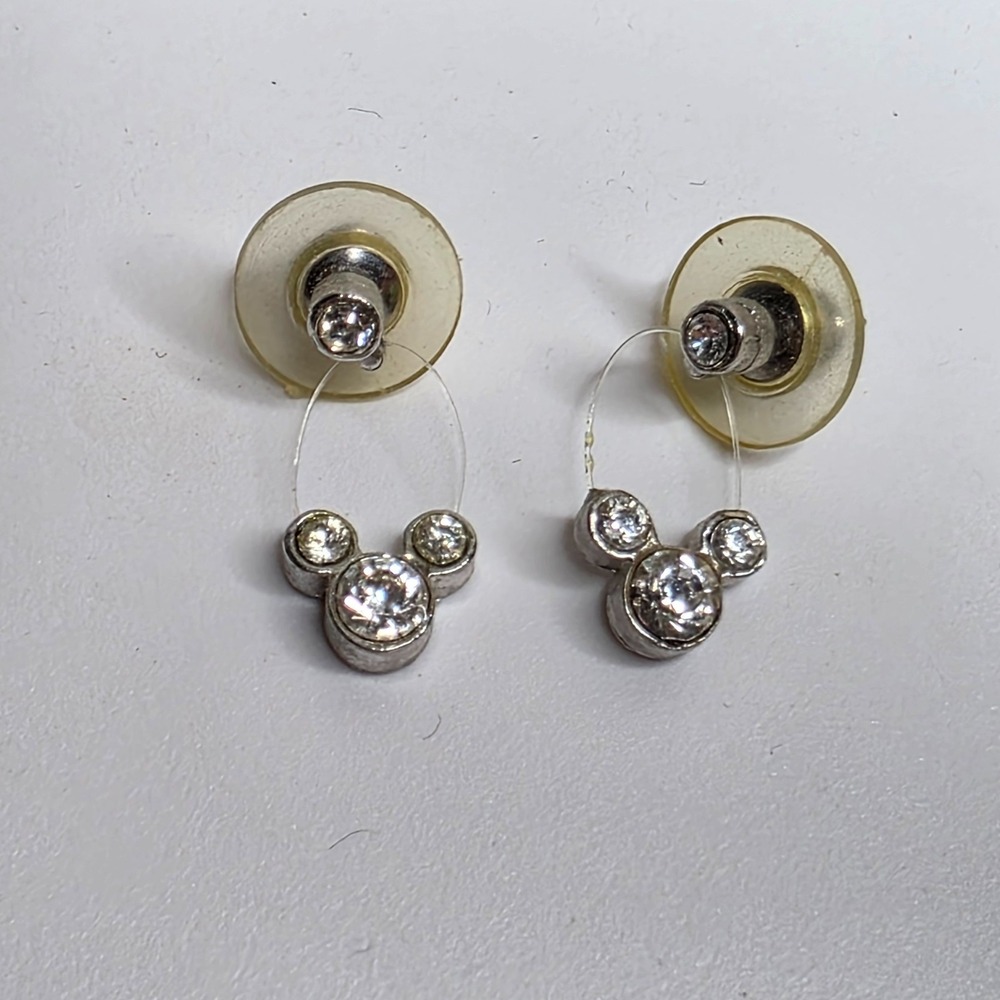Authentic‎ Disney Mickey Mouse Icon Stud Earrings Silver Tone Crystal Marked